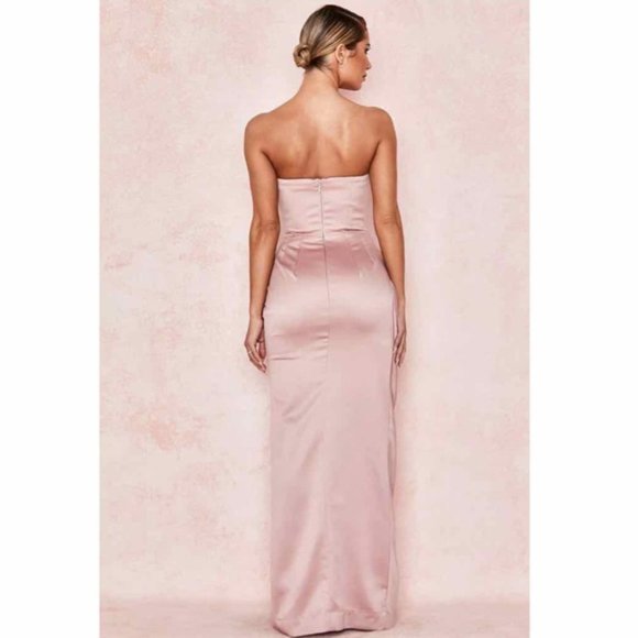 House of CB Champagne Satin Strapless Gown Size Small - Picture 8 of 8